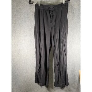 Gap Women Black Linen Blend Wide Leg Pants Elastic Waist Casual‎ Medium Vacation